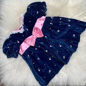 Vintage Blue Velvet with Roses and Bow Dress 💕